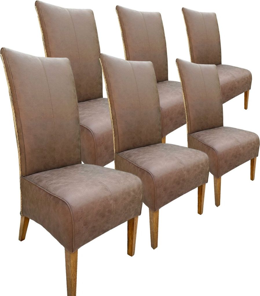 soma Stühle Esszimmer 6er Set Polsterstuhl Rattanstuhl Sidney Polster Lederoptik muskat Dekoartikel Geschenke Deko