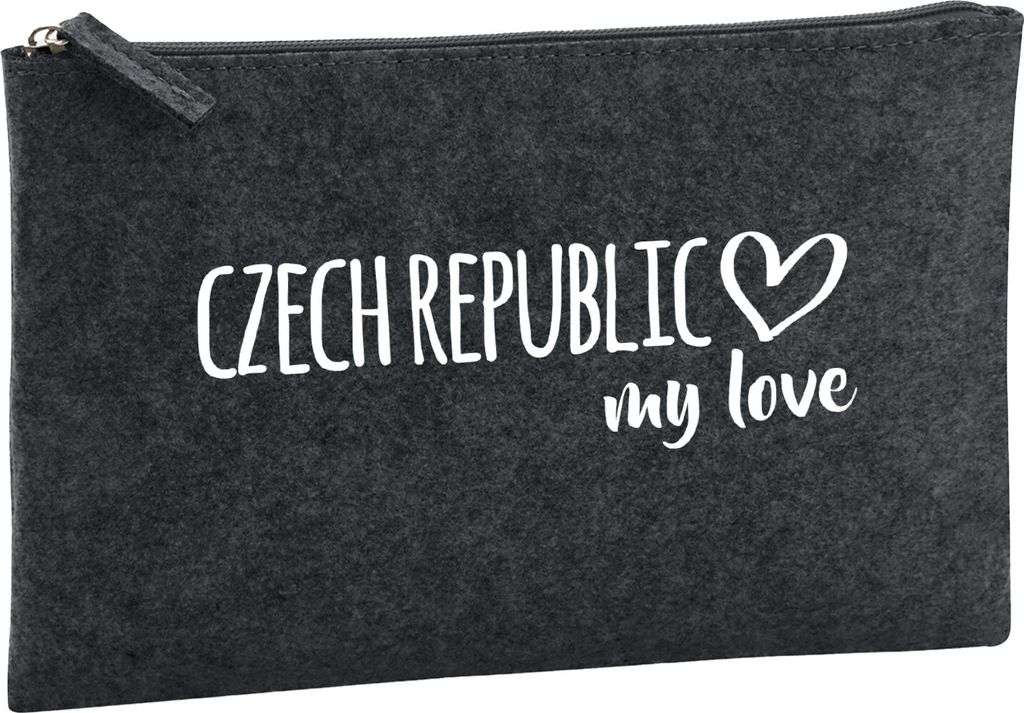 Huuraa Kulturbeutel Czech Republic my love 1 Liter Charcoal Filz Kosmetiktasche Geschenkidee