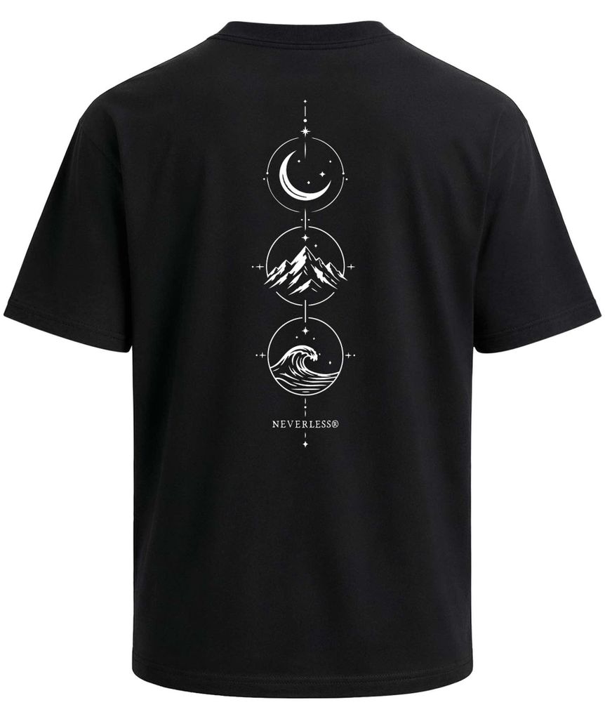 Herren T-Shirt - Berg Mond Welle - Oversized Relaxed Fit Printshirt Sommer Fashion Streetstyle Neverless