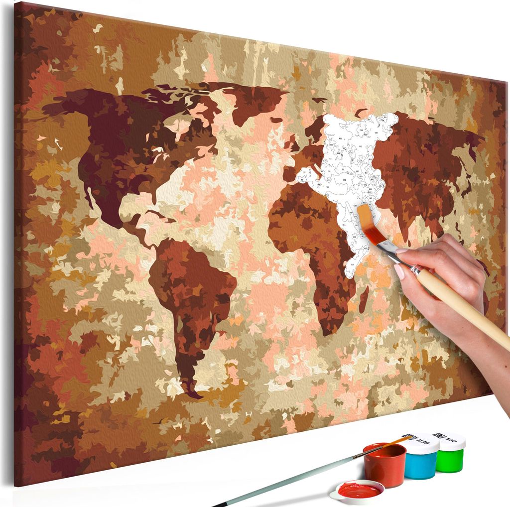 Malen nach Zahlen Weltkarte Vintage 50x40 cm Malset mit Holzrahmen auf Leinwand für Erwachsene Kinder Gemälde Handgemalt Kit DIY n-A-0319-d-a