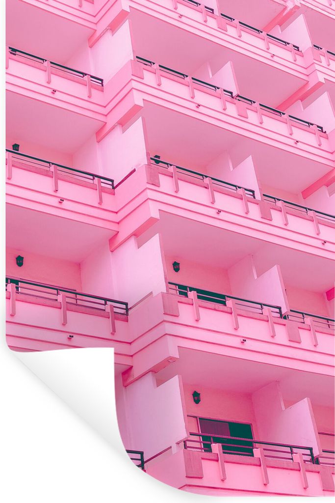 MuchoWow Wandtattoo Wandsticker Wandaufkleber Balkon - Sommer - Rosa - Architektur 80x120 cm Selbstklebend und Repositionierbar - Repositionierba...