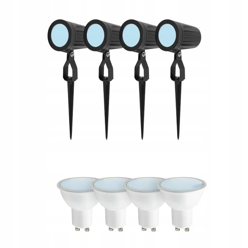 Lot de 4 spots à piquer extérieurs IP65 avec ampoules LED GU10 5,5 W