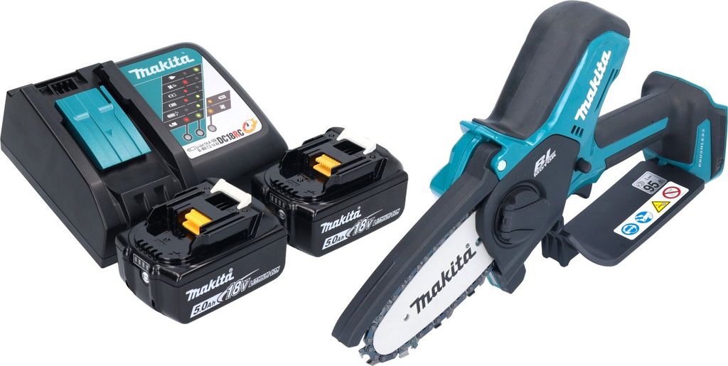 Makita DUC 101 RT201 Akku Astsäge 18 V 10 cm Brushless + 2x Akku 5,0 Ah + Ladegerät