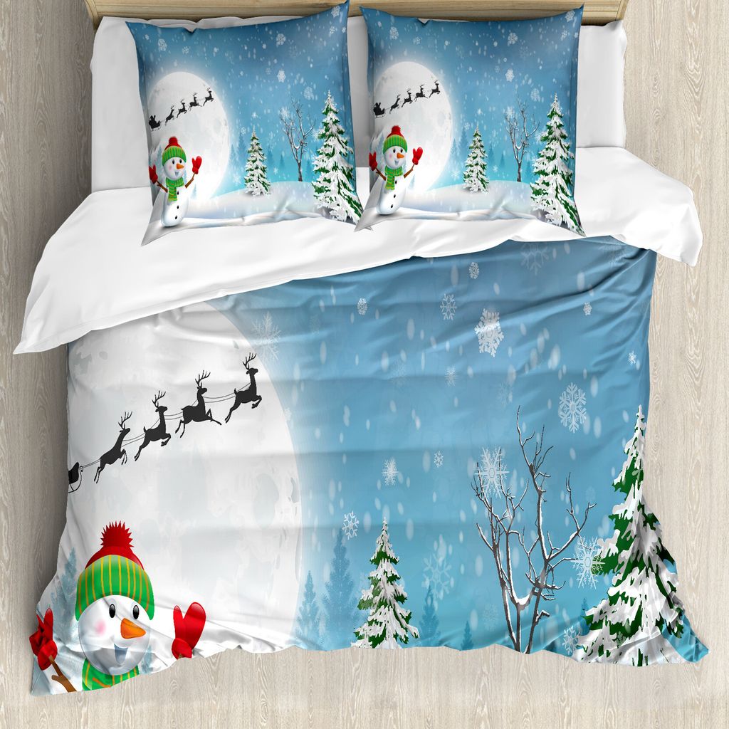 ABAKUHAUS Weihnachten Bettbezug, Jolly Snowman Weihnachts, Milbensicher Allergiker geeignet mit Kissenbezügen, 155 cm x 220 cm - 80 x 80 cm, Weiß...