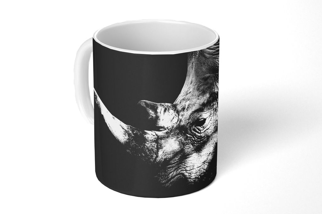 KitchenYeah Tasse Kaffeetasse Kaffeebecher 350 ml Rhinozeros - Tier - Licht Teetasse - Fototasse - Becher - Keramikbecher - Teebecher - Kaffeetas...