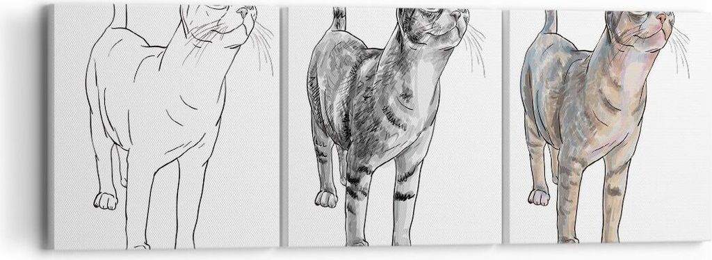 Bild auf Leinwand - Leinwandbild - Katzen Tiere Kinder Illustration - 90x30cm - Wand Bild - Wanddeko - Leinwanddruck - Bilder - Kunstdruck - Wandde...