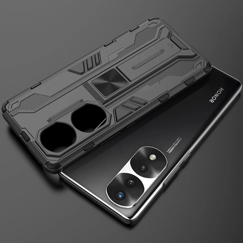 Custodia per Honor 70 Pro a doppio strato in PC e TPU con paraurti e supporto Argento - 7