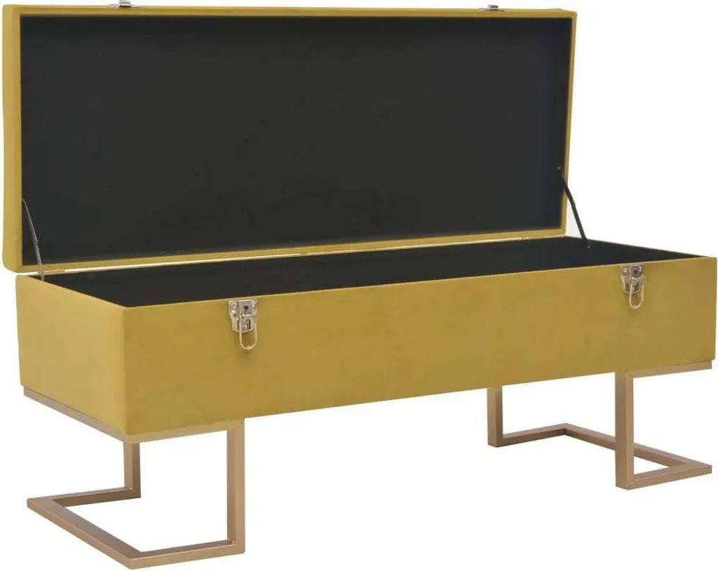 Banc avec rangement 105 cm velours jaune moutarde - Coffre élégant