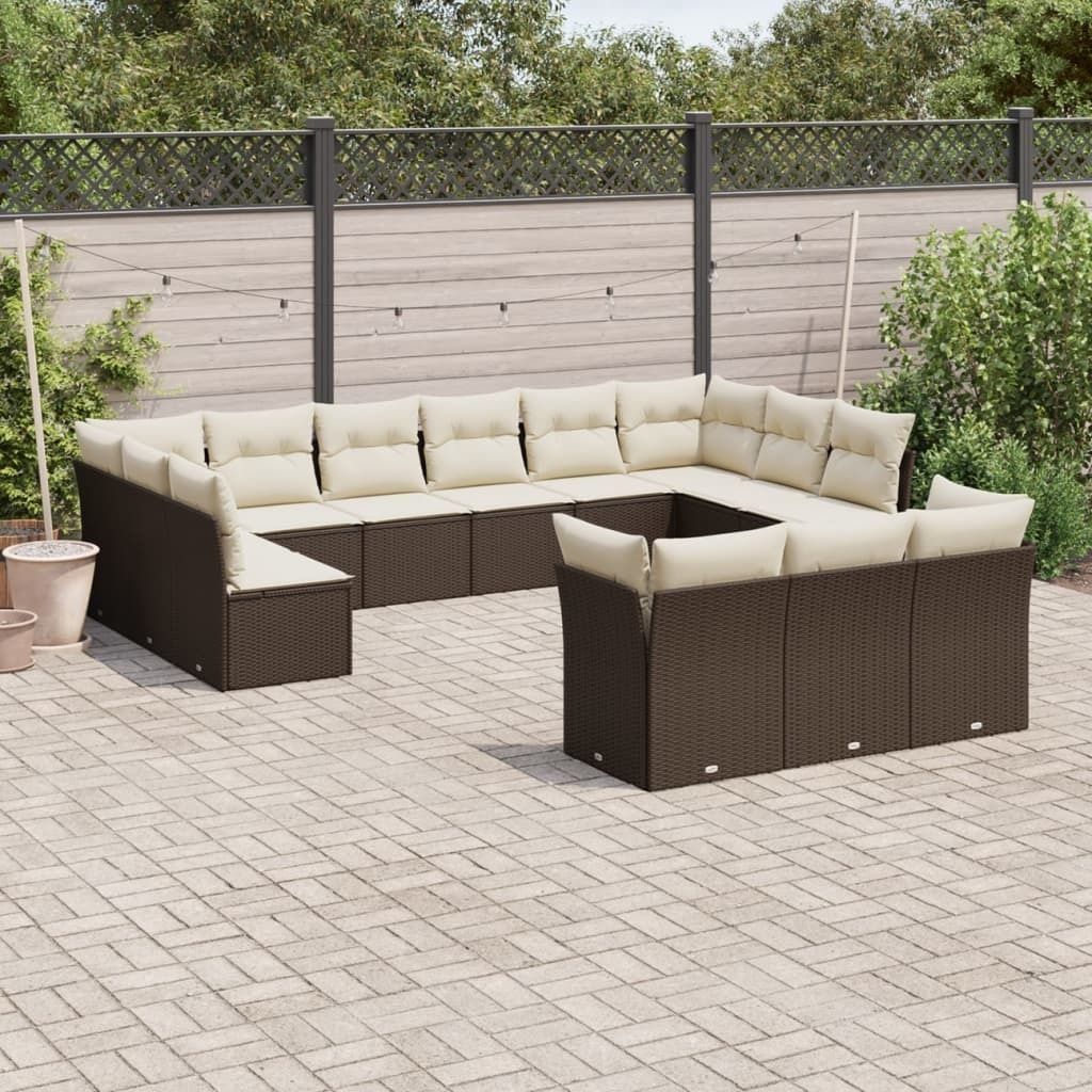 13-tlg. Garten-Sofagarnitur - mit Kissen Braun Poly Rattan - Gartenmöbelset 3250292