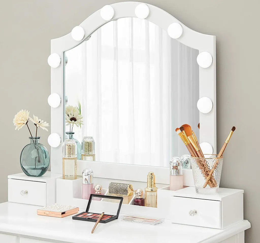 Table Coiffeuse Blanche avec Miroir et Tabouret pour Chambre ou Dressing
