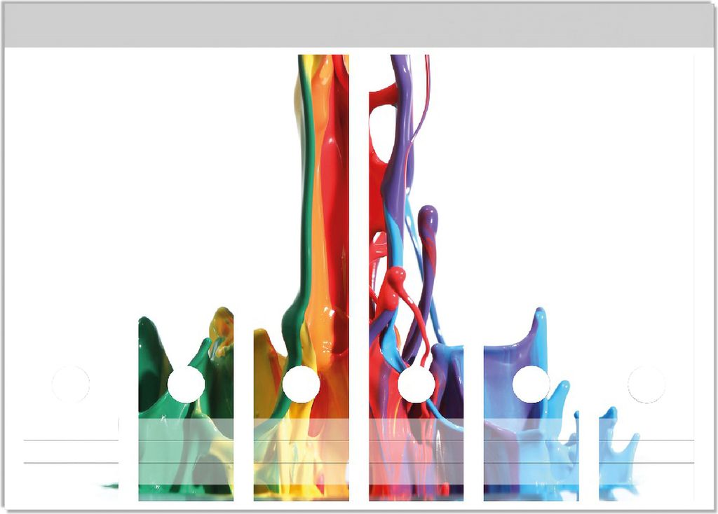 Wallario Ordnerrücken Sticker, selbstklebend für breite Ordner, 6 Stück, Motiv Farbklecks von links - Bunte Farben auf Abwegen