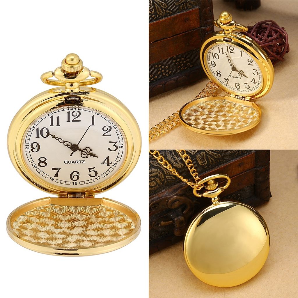 Klassische analoge Taschenuhr mit Quarzwerk und glattem Produktbild 7
