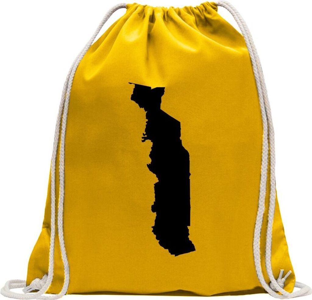 Kiwistar - Turnbeutel - gelb - Togo Umriss Kontur - Fun Rucksack Sport Beutel Gymsack Baumwolle mit Ziehgurt