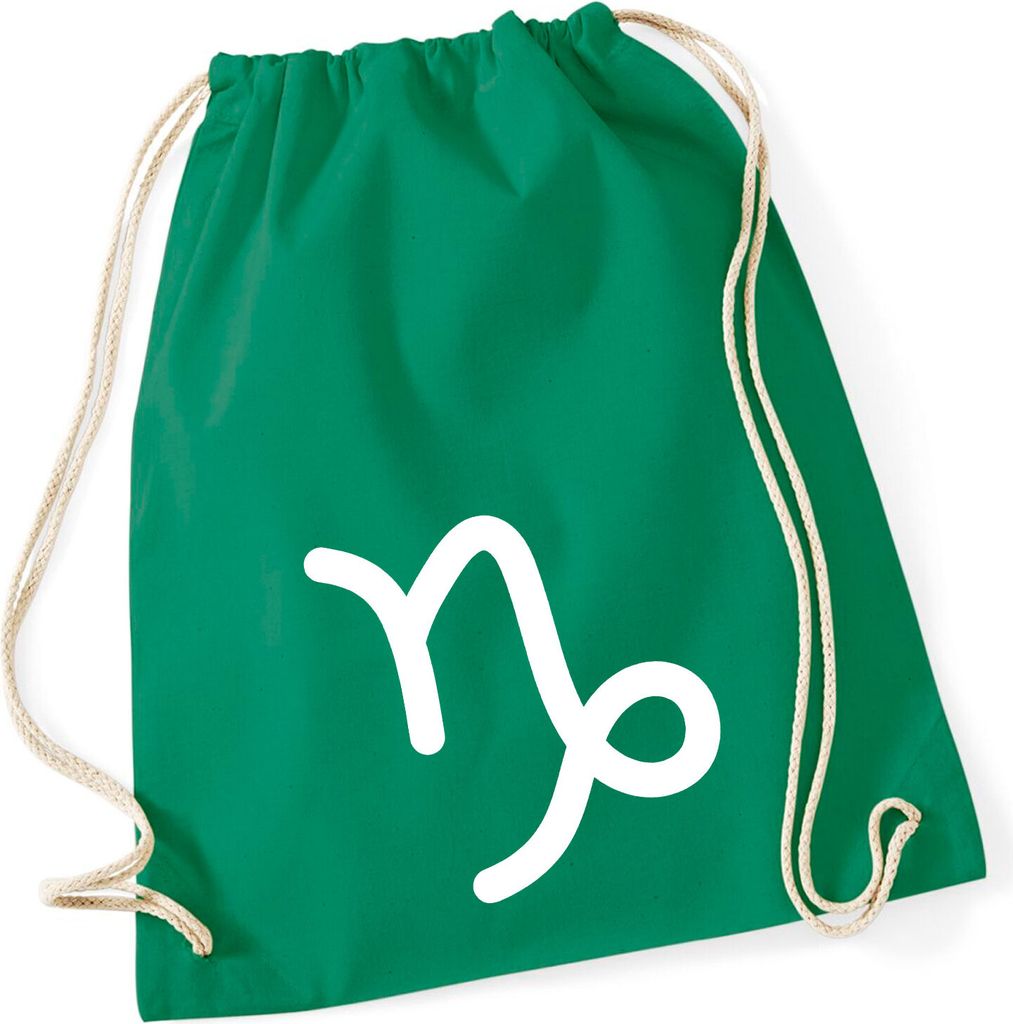 Huuraa Turnbeutel Steinbock Sternzeichen Zeichen 12 Liter Kelly Green Baumwolle Rucksack Geschenkidee