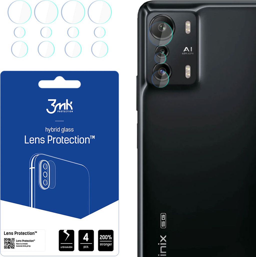 3mk Hybridglas Lens Protection für Infinix Zero 5G Kamera Objektiv Kameralinse 0,16mm 6H (4 Stück)