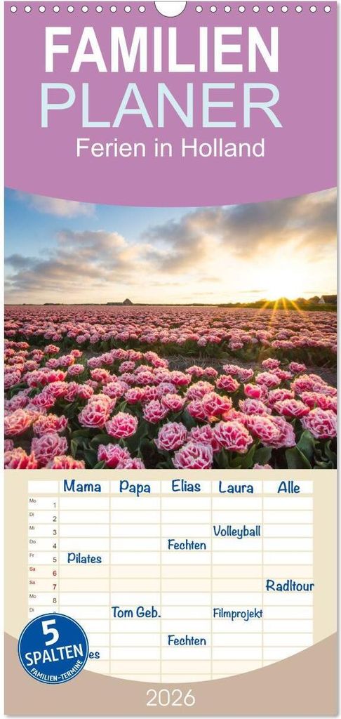 Familienplaner 2026 - Ferien in Holland mit 5 Spalten (Wandkalender, 21 x 45 cm) CALVENDO