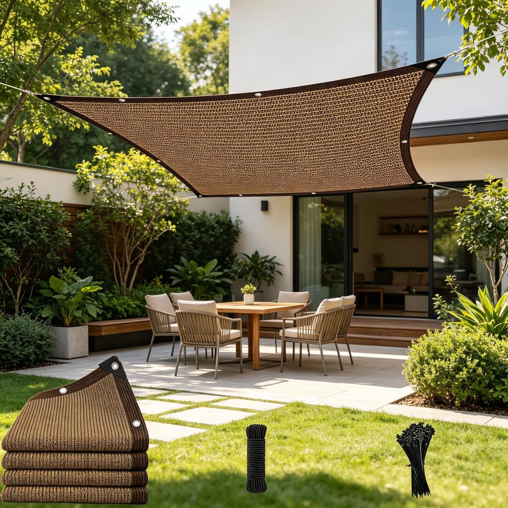 Sonnensegel 2x3M Rechteck, Schattierungsnetz mit Ösen Kaffee Schattennetz Atmungsaktiv 95% Sonnenschutz Netz für Gewächshaus Garten Balkon Terrasse