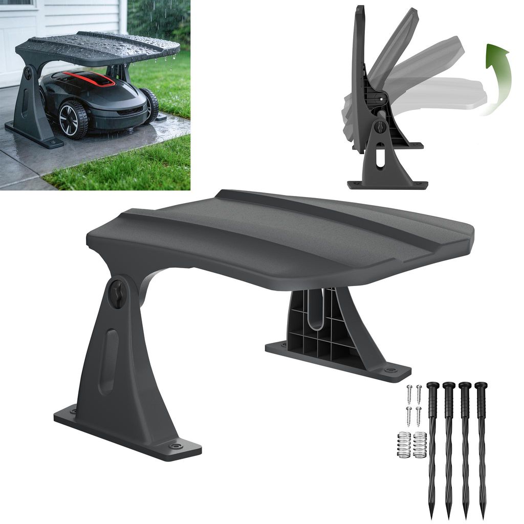 TRMLBE Mähroboter Carport Überdachung, 67x63x40 cm, Wetterfeste Garage, UV- & Regenschutz, Stabiler Klappdeckel und ABS Garten Vordach