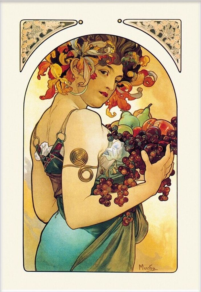 Alphonse Mucha - bedruckt, Früchte PM6255 (40 cm x 30 cm) (Gelb)