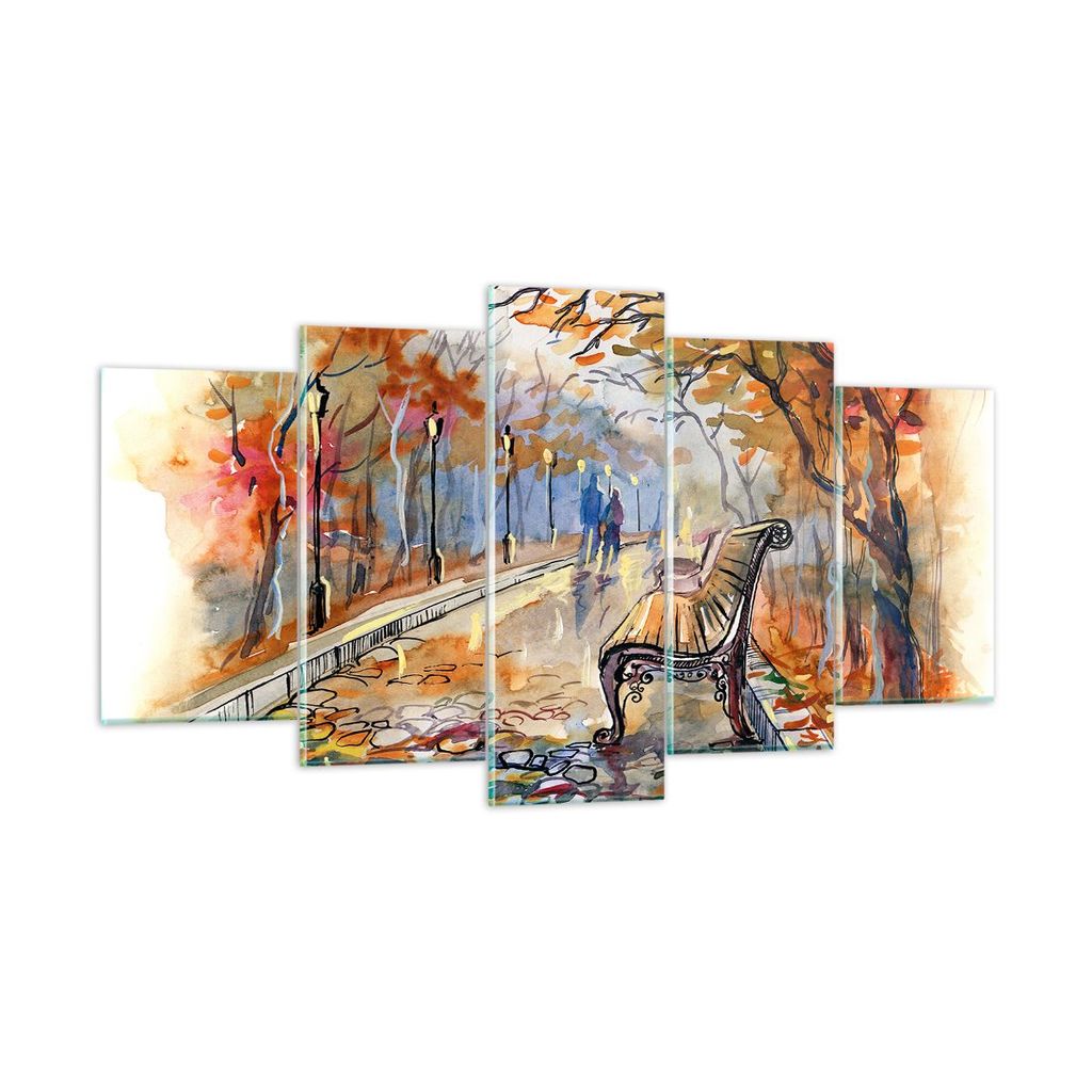 Bilder auf glas - Path Bench Herbst Frau - 160x85cm - Glasbilder - Wandbilder - Kunstdruck - zum Aufhängen bereit - Wanddekoration aus Glas - Glas...