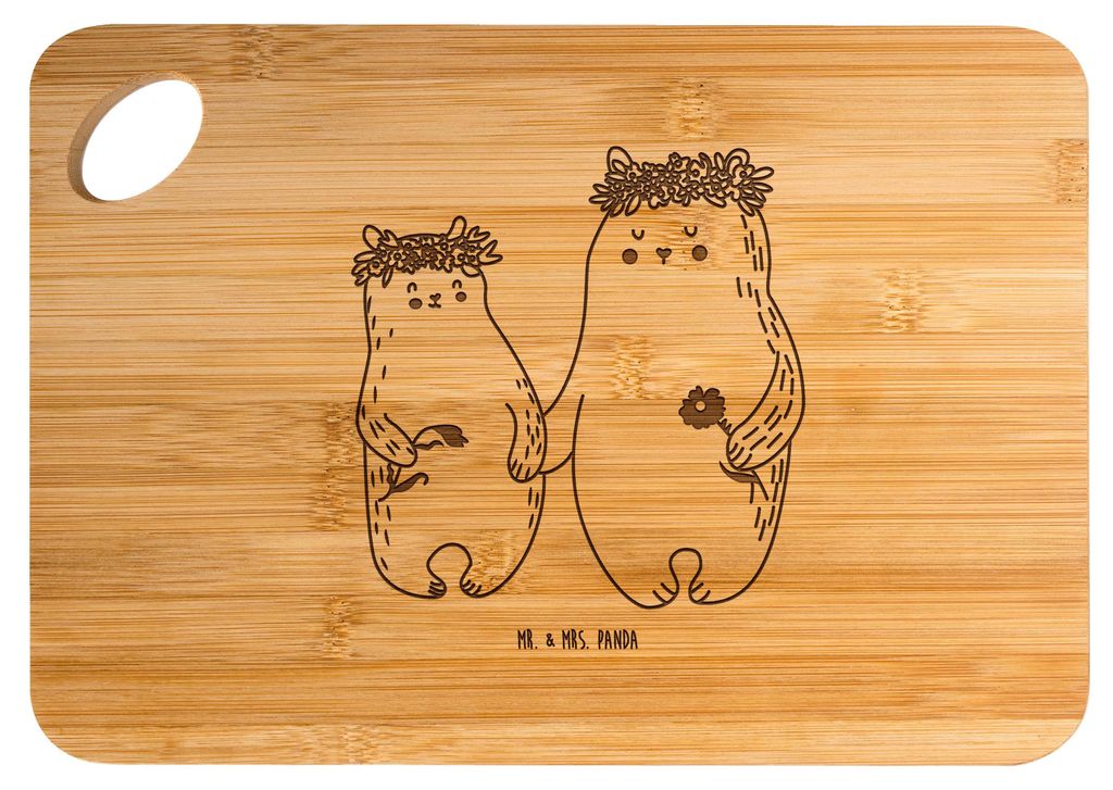 Mr. & Mrs. Panda Schneidebrett Bären mit Blumenkranz - Transparent - Geschenk, Familie, Beste Freundin, Frühstücksbrettchen, Kinder, Muttertag, ...