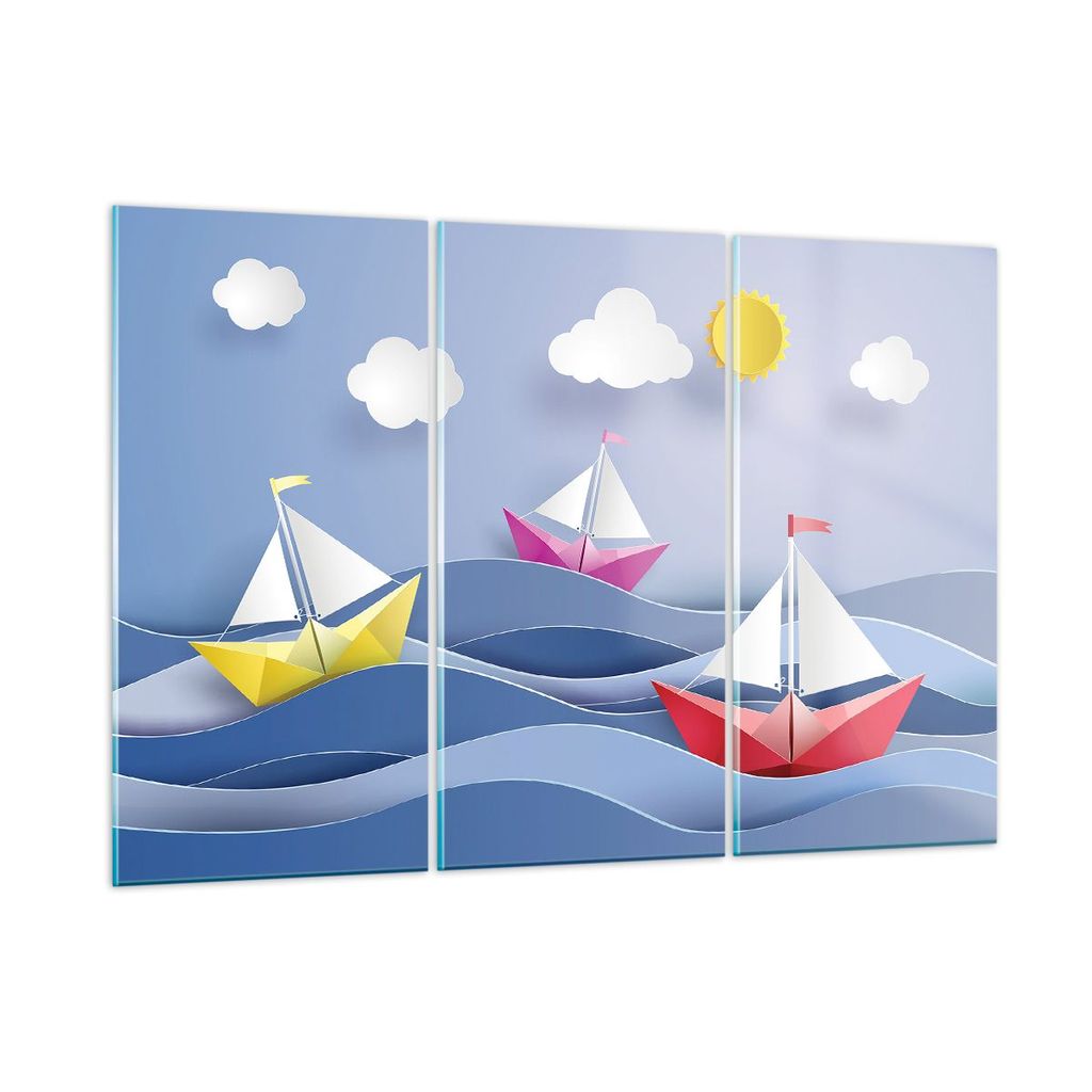 Bilder auf glas - Origami boot meer himmel - 165x110cm - Glasbilder - Wandbilder - Kunstdruck - zum Aufhängen bereit - Wanddekoration aus Glas - G...