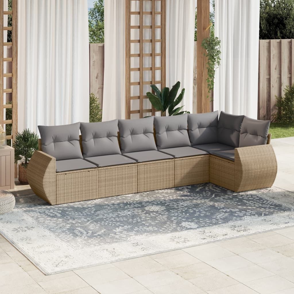 Maison Exclusive - 6-tlg. Garten-Sofagarnitur mit Kissen Beige Poly Rattan