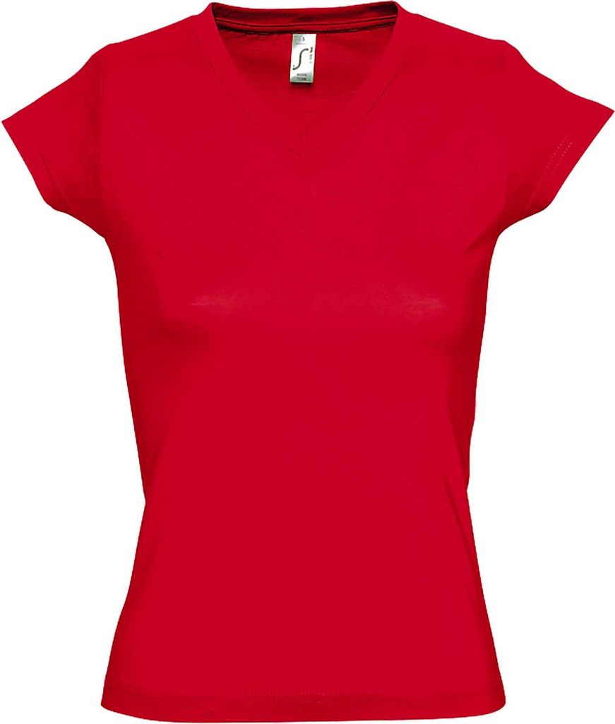 SOLS Moon Damen T-Shirt, Kurzarm, V-Ausschnitt PC294 (Large) (Rot)