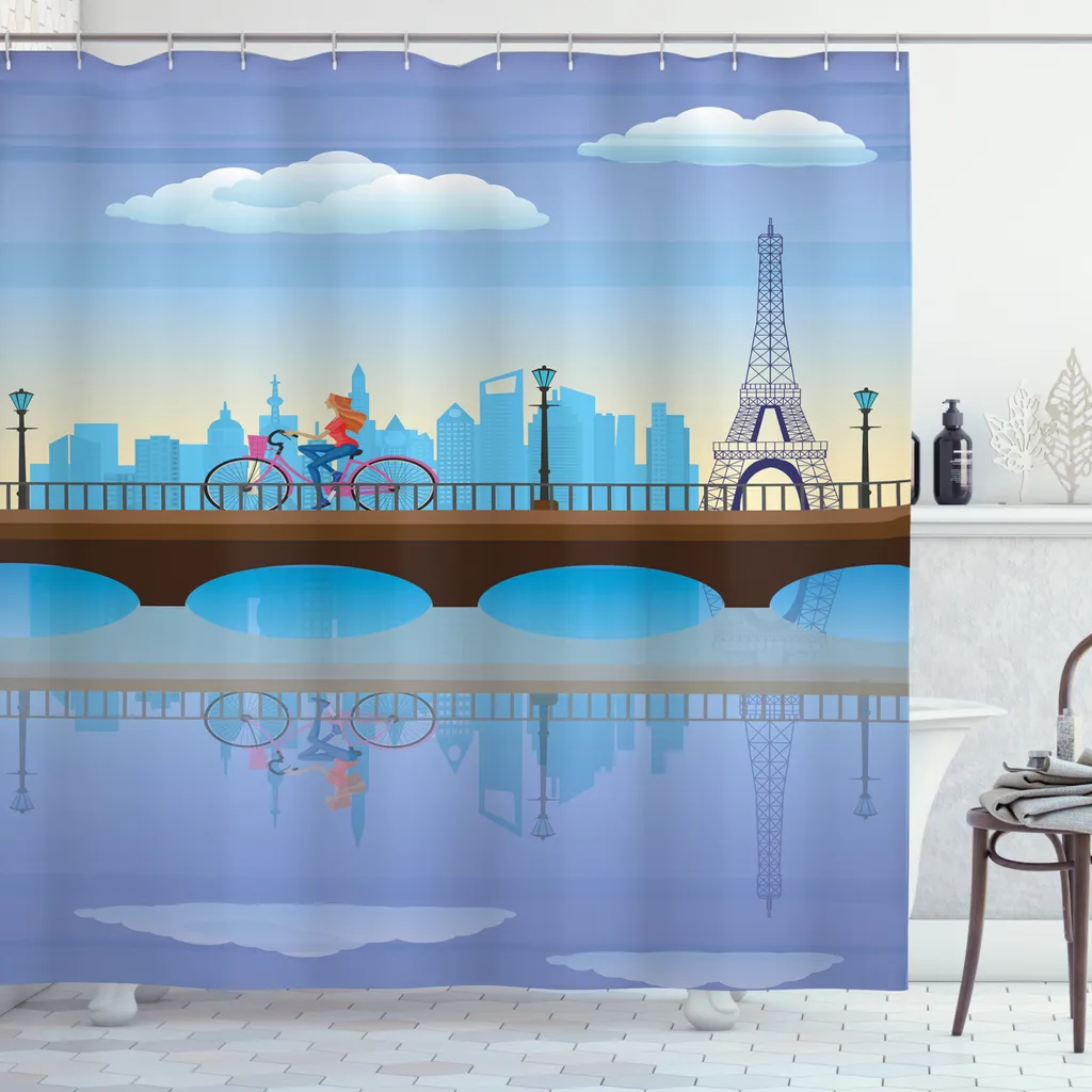 Rideau de douche décoratif Paris pour baignoire et douche haute 240cm