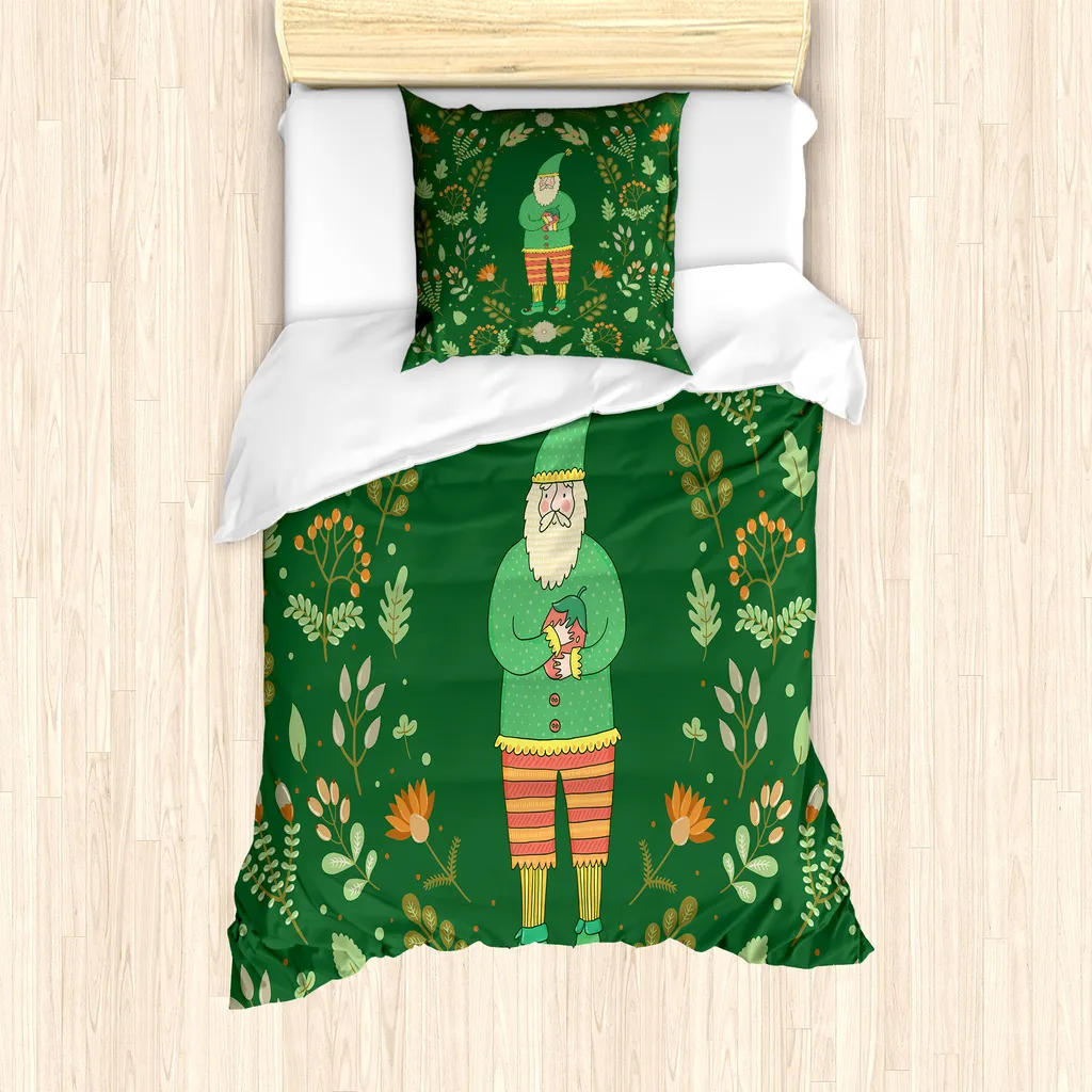 ABAKUHAUS Set Copripiumino Gnom Singolo 135x200cm Forest Green Ginger