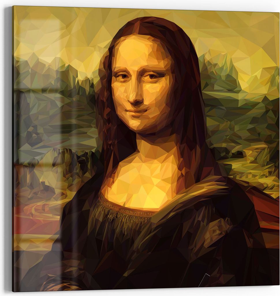 DEQORI Glasbild Echtglas 30x30 cm 'Mona Lisa im Polygon Stil' Wandbild Bild modern Deko