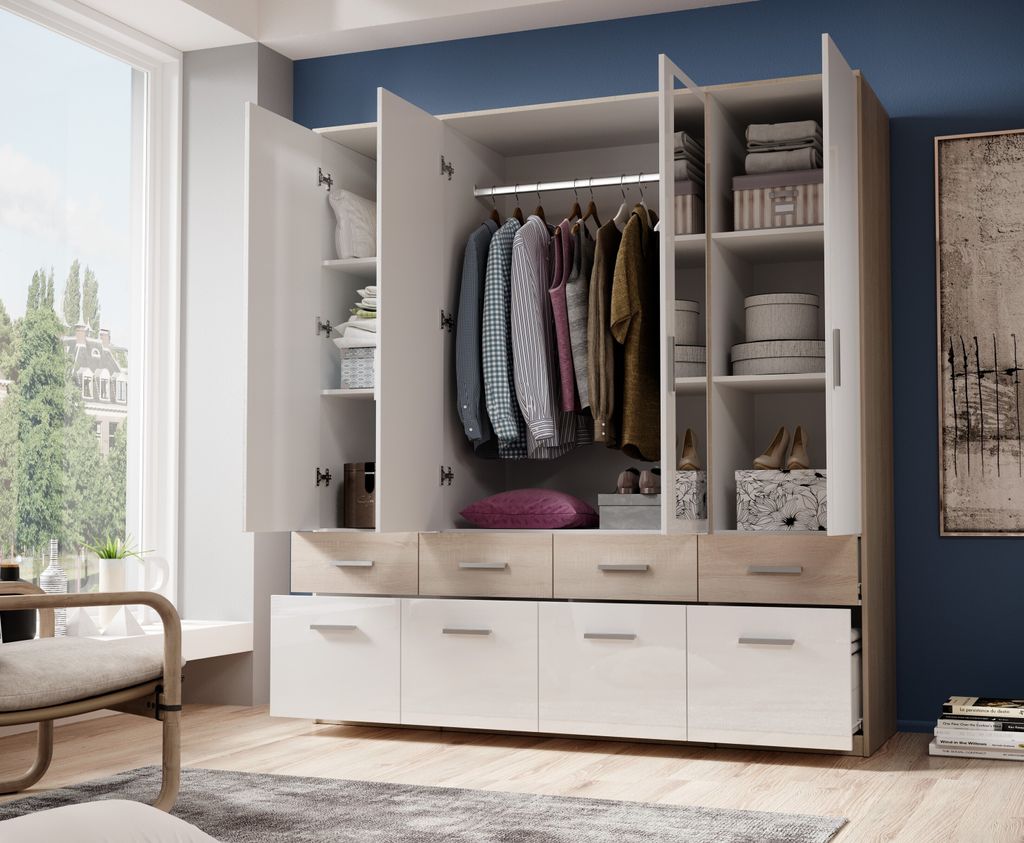 Kleiderschrank "Box" in Sonoma Eiche / Weiß mit 8 Produktbild 4