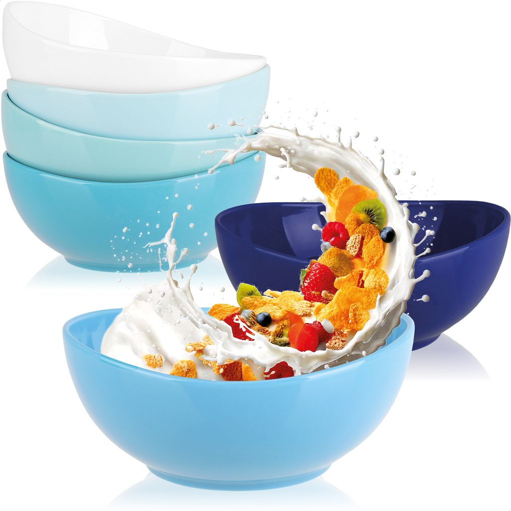 com-four 6x Schalen aus Keramik 500ml - Müslischalen weiß und blautöne