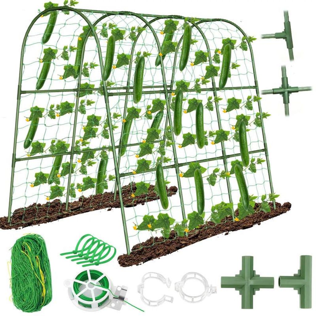 Gurken Rankhilfe U-Form Garten Rankgitter Set, Metall Trellis für Kletterpflanzen, inkl. Netz Clips Pflanzenstütze DIY Set