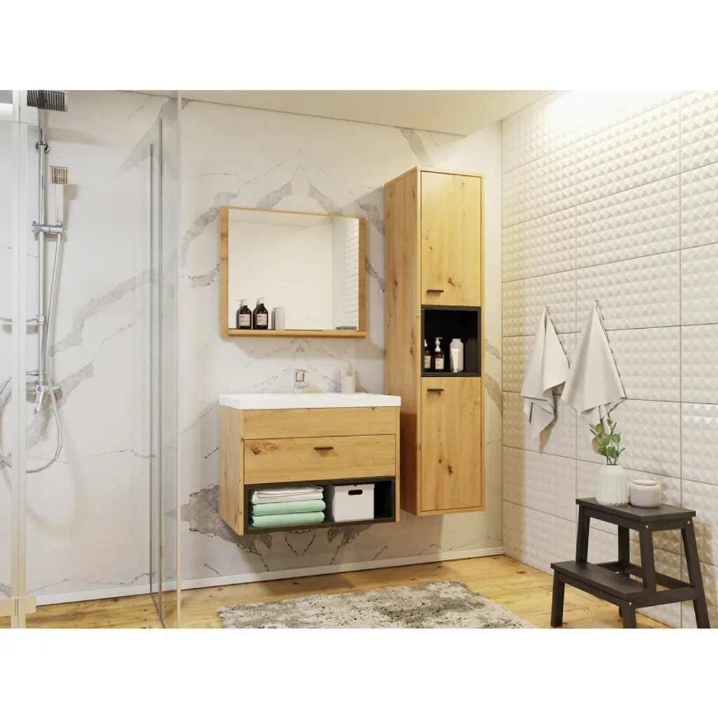 Ensemble de salle de bain avec lavabo FAINCHE 1 chêne artisan et noir