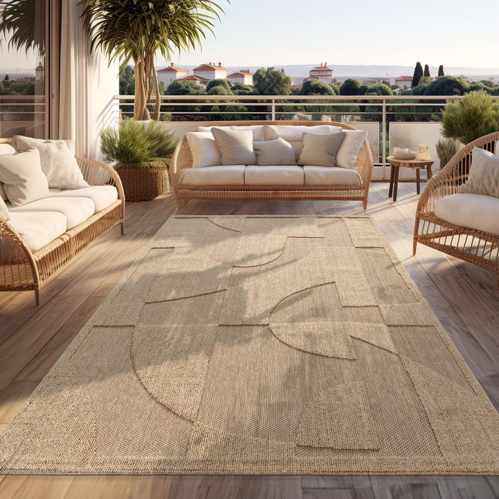 Outdoor Teppich Wetterfest Balkon Wohnzimmer Boho Design Produktbild 