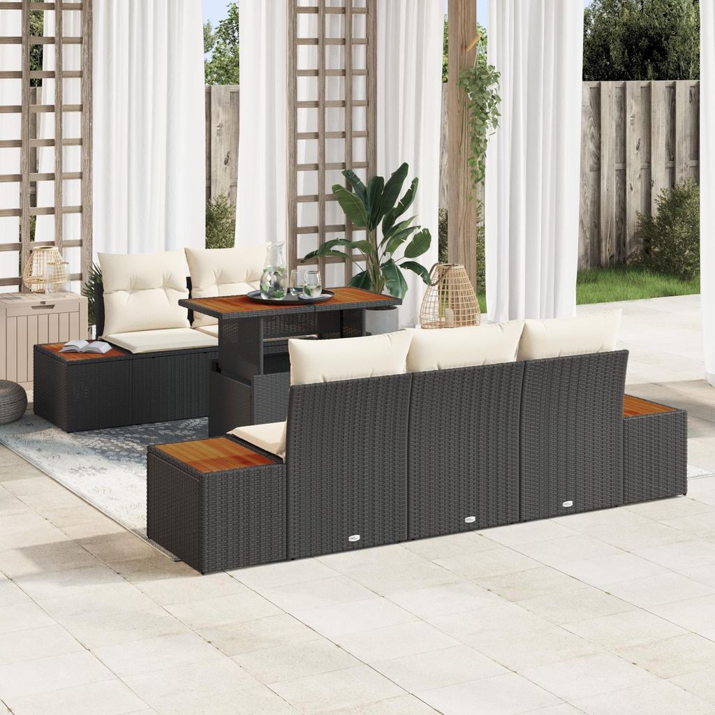 Best Möbel Gartenlounge Set 6-teiliges Garten Sofa Set mit Kissen in schwarzem Poly-Rattan - Terassenmöbel Gartenmöbel CHY8155904