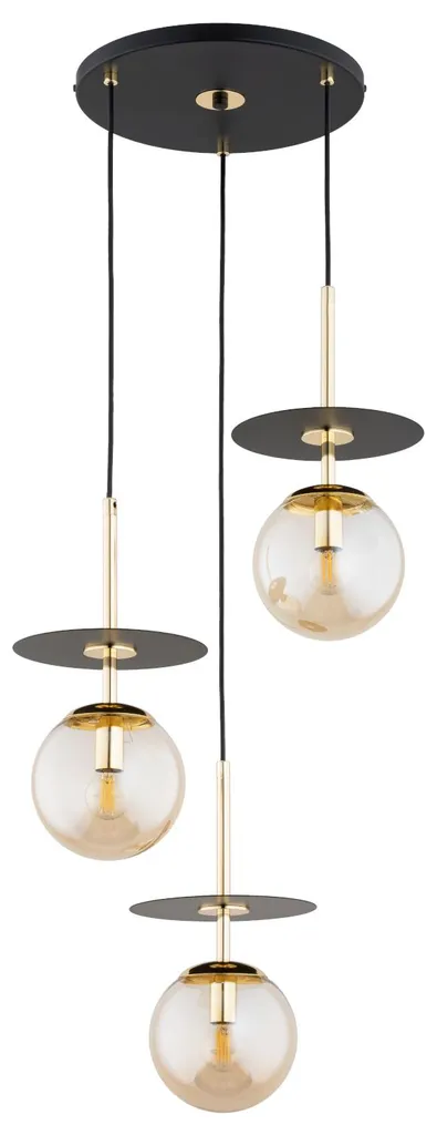 Luminaire de plafond suspendu Alfa QEENCY boules ambre et métal noir