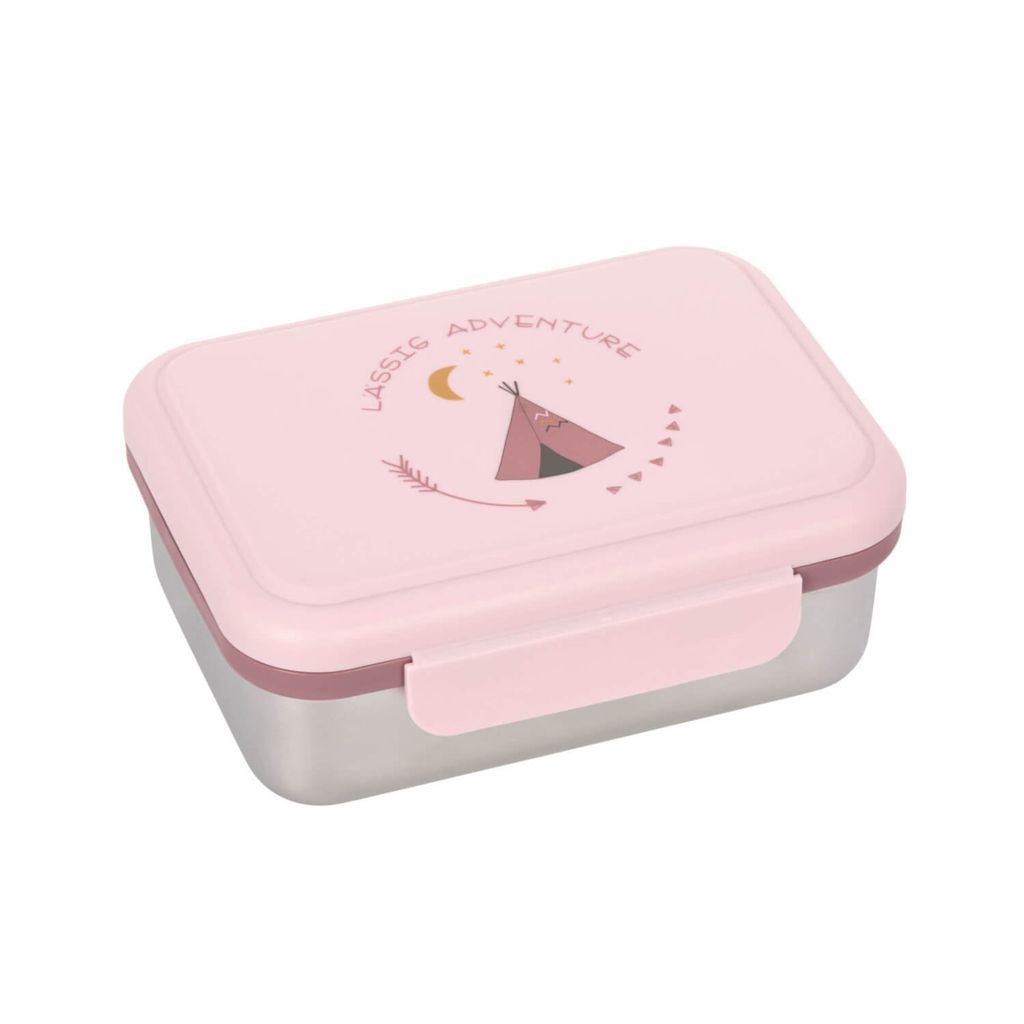 LÄSSIG Kinder Brotdose Edelstahl Lunchbox Adventure Tipi - Robuste, Bruchfeste Frühstücksbox für Kindergarten und Schule