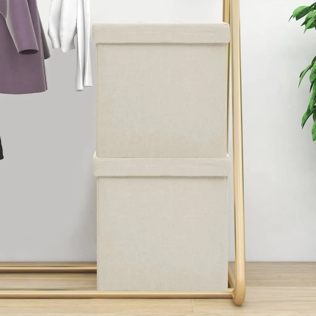 The Living Store Sgabello con contenitore 2 pezzi. Look lino bianco crema