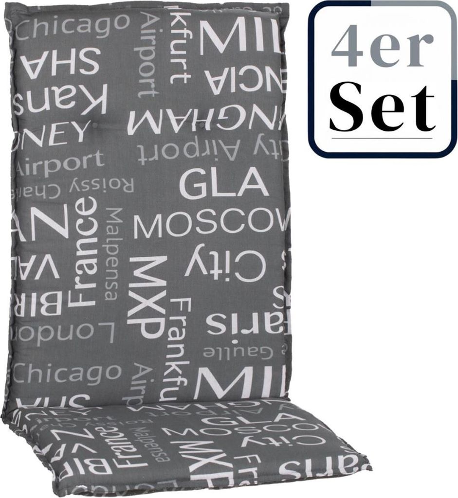 4er Set Hochlehner Auflage Bellona, Motiv - Uni mit Weltstädtenamen, grau, 118x50x6cm