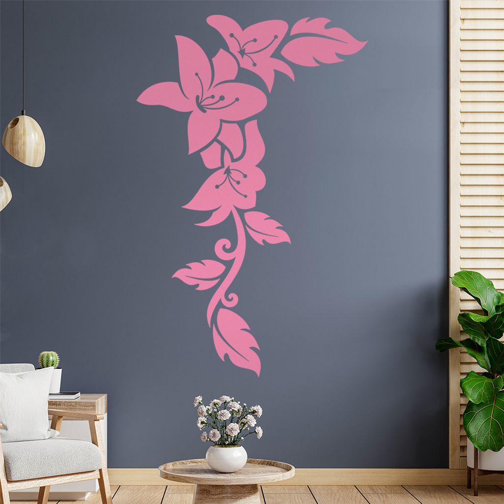 Blumen - Linien Wandtattoo in 6 Größen - Wandaufkleber Wall Sticker - Dekoration, Küche, Wohnzimmer, Schlafzimmer, Badezimmer