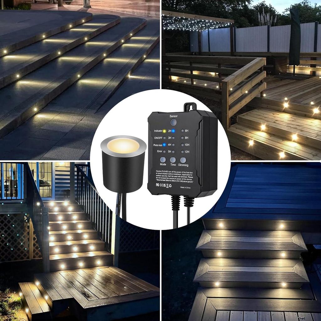 Set von 20 dimmbaren Außen-Einbauspots mit Fotocellsensor und Timer - Wasserdichte LED-Spots Ø 32 mm - Perfekt für Terrassenbeleuchtung