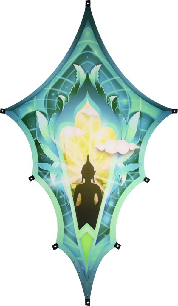 PSYWORK Schwarzlicht Segel Elasthan Drache L "Sacred Church Buddha Green", 2,00x3,75m