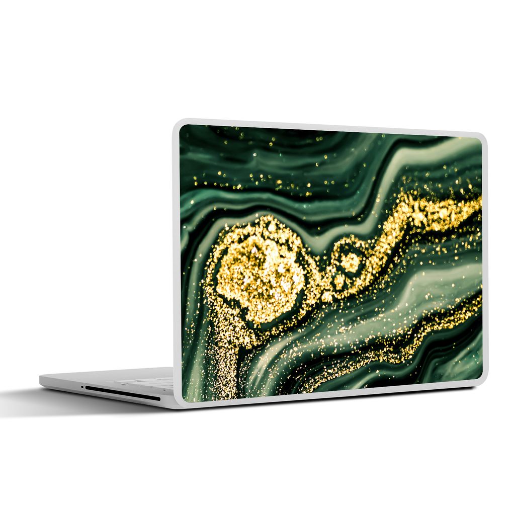 MuchoWow Laptop Aufkleber Sticker Cover Marmor - Gold - Glitter - Grün - Marmoroptik - Luxus 30x22 cm - Laptop-Sticker