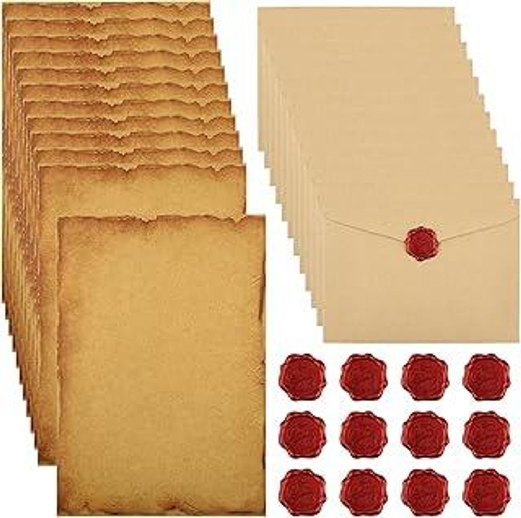 40 Stück Vintage Briefpapier mit Umschlag, Set Vintage Schreiben mit 12 Vintage-papier Briefumschläge, 16 A5 Briefpapier und 12 Wachssiegel-aufkl...