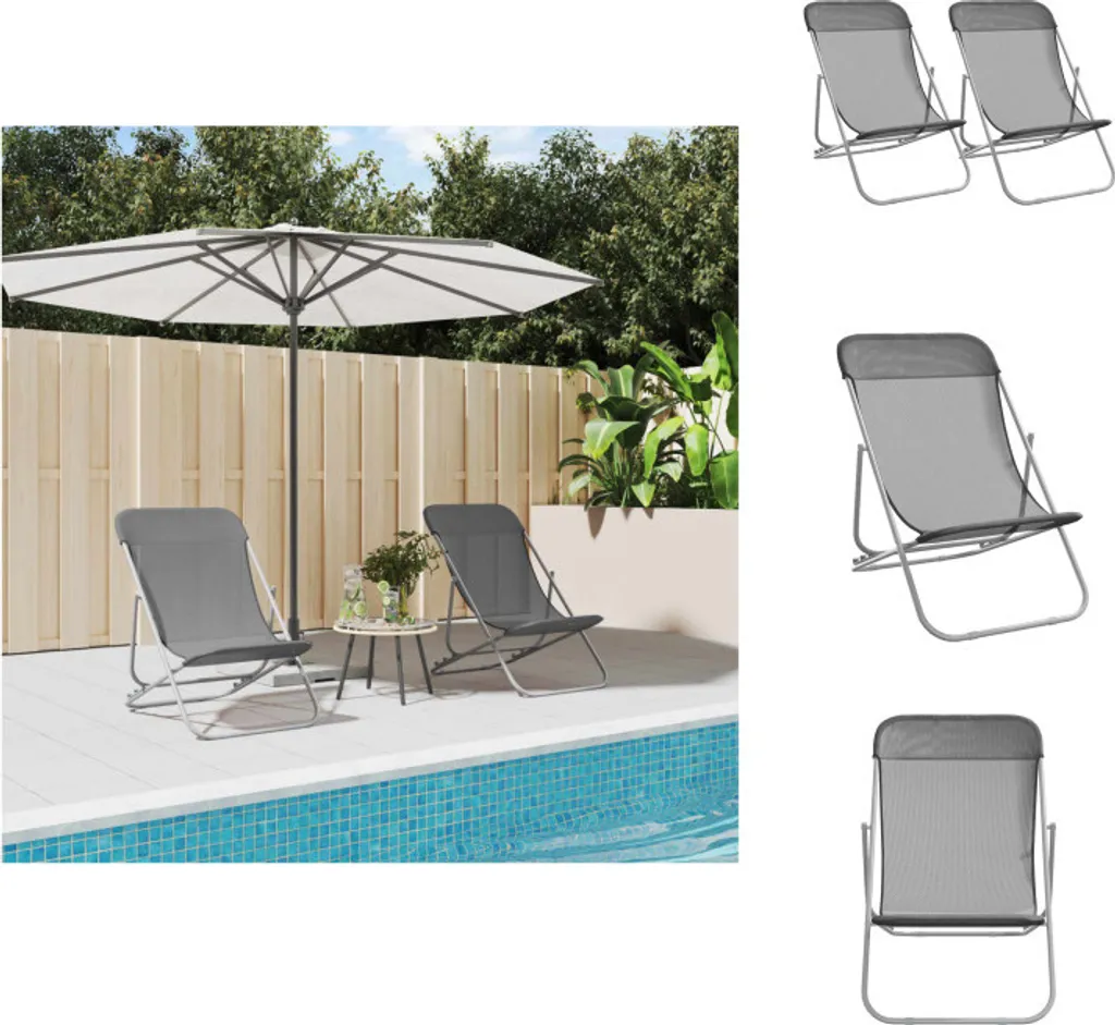 vidaXL Sedie da spiaggia 2 pz. Textilene grigio e acciaio verniciato a polvere - Lettini da spiaggia