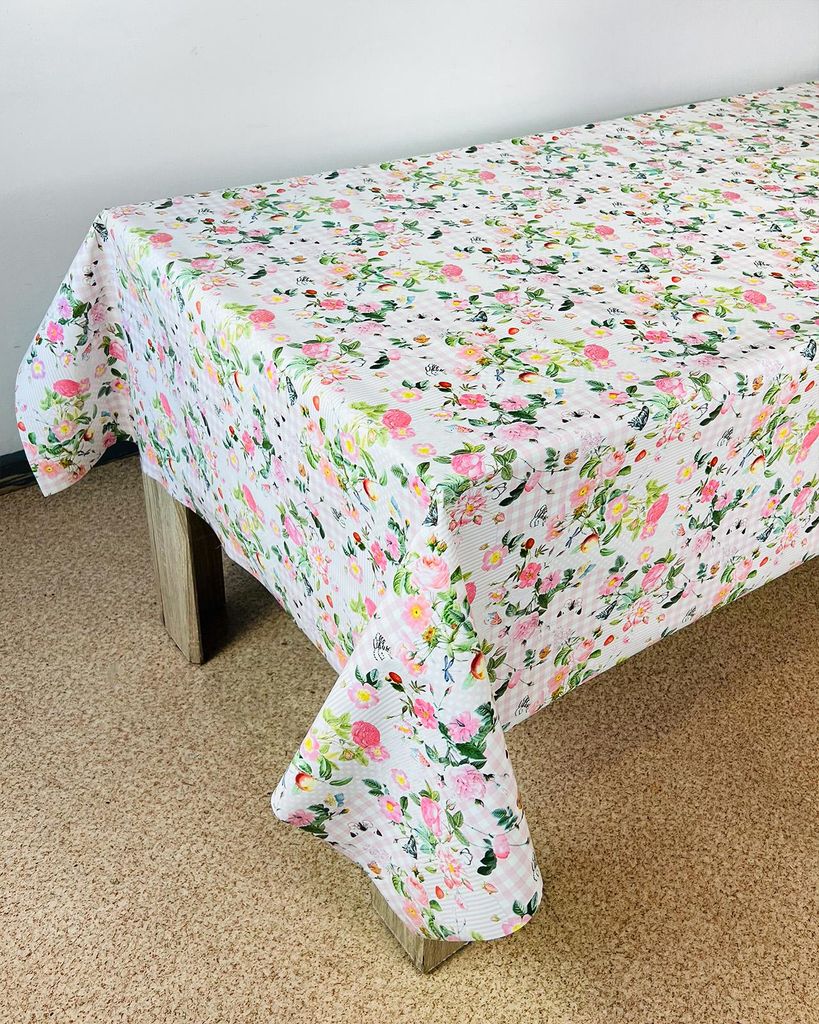 Wachstuchtischdecke 140x100 cm - Blumenkaro - Wachstischdecke mit wasserabweisender und lebensmittelecht PVC-Beschichtung - Outdoor-Tischdecken fü...