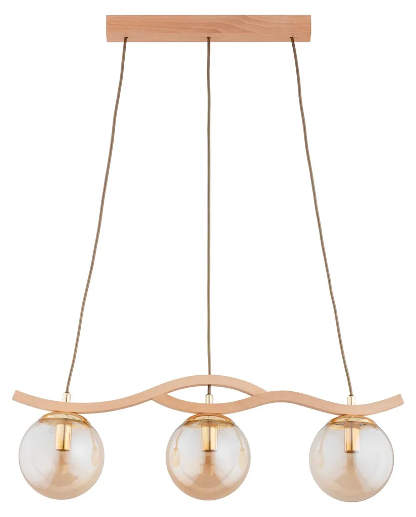 Lustre suspension en bois clair et doré pour salle à manger FORES