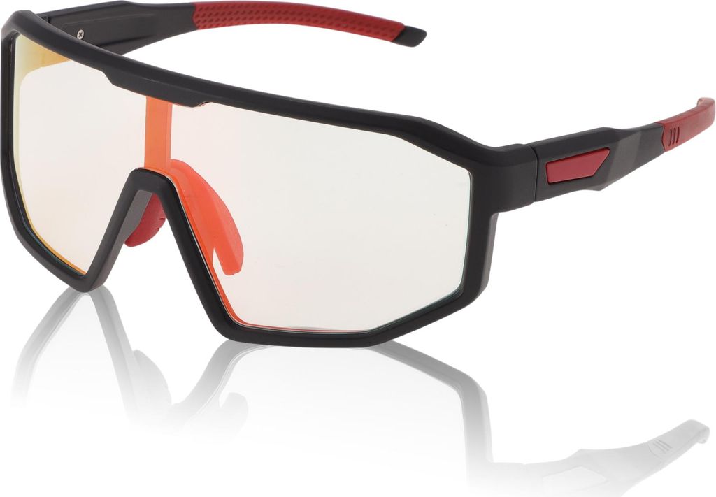 1 Stk Motorradbrille Nicht Faltbar Blendfrei Tri-Acetyl Cellulos PC UV400 Fahrradsonnenbrille Hellrote Linse Schwarzer Rahmen